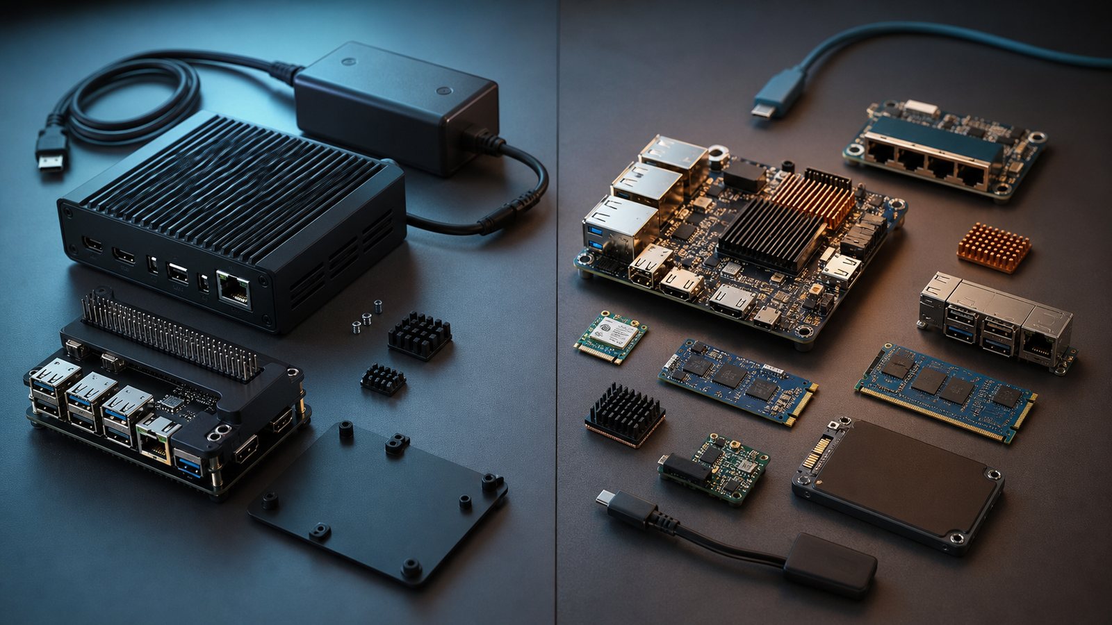 Two contrasting single-board computer ecosystems side by side